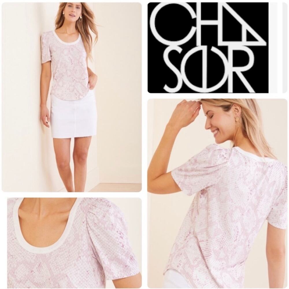 Chaser Puff Sleeve Tee Pink Snake Print L